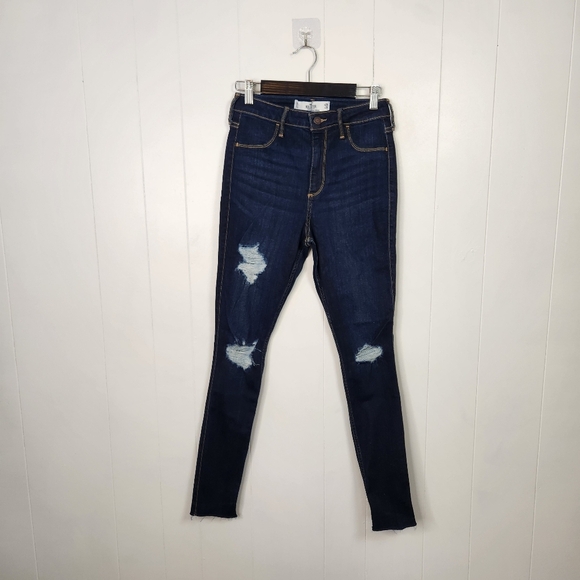 Hollister Curvy High Rise Ripped Jean Legging Jeans Stretchy New NWT Dark 7 28 - Picture 4 of 16